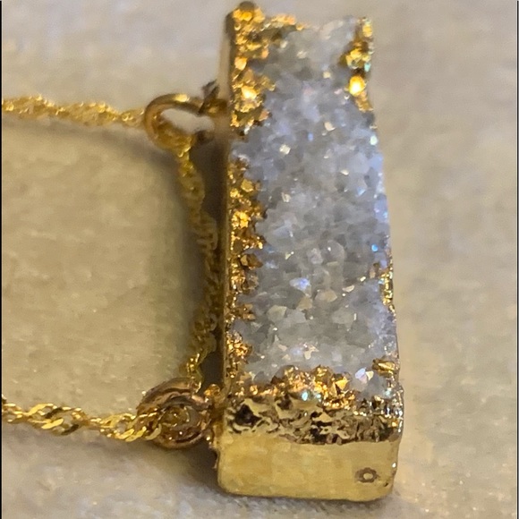 Druzy Titanium Coated Side Bar Pendant & Necklace - Picture 6 of 10